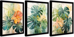 Poszterek Monster Levelek Falra Keret Képek Triptichon 3 Részes 103x219