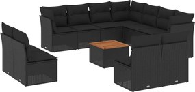 vidaXL 12 részes fekete polyrattan kerti ülőgarnitúra párnákkal