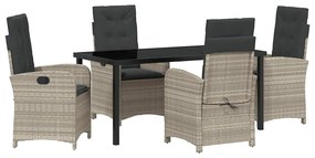 vidaXL Kert étkező szett párnával 5 pcs Világosszürke polirattan