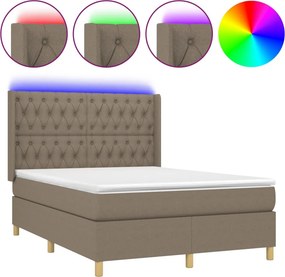vidaXL tópszínű szövet rugós és LED-es ágy matraccal 140x190cm