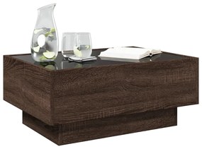 Barna tölgy szerelt fa dohányzóasztal LED-del 70 x 50 x 30 cm