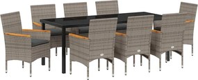 vidaXL Kert étkező szett párnával 9 pcs Szürke polirattan