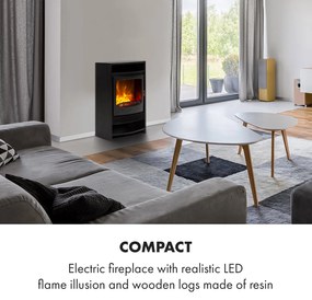 Klarstein Bergamo, elektromos kandalló, 900/1800 W, termosztát, fa kialakítás, fekete