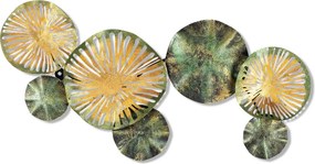 Fém fali dekoráció, circles, zöld-sárga 74x38 cm