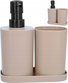 Fürdőszoba szett 3 db-os bézs szappan adagoló bögre és szappantartó