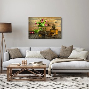 Tulipánok, daráló és kávé képe (90x60 cm)