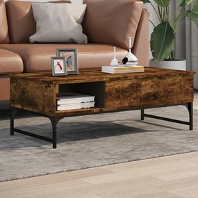 Füstös tölgy szerelt fa és fém dohányzóasztal 100 x 50 x 35 cm