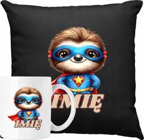 Bögre szett Gyerek párna Lajhár Hős +Név Ajándék ötlet