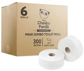 Toalettpapír, bambusz, 2 rétegű, nagytekercses, 24,2 cm átmérő, 300 m/tekercs, 6 tekercs, CHEEKY PANDA, fehér (KHH906)