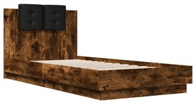 füstös tölgy színű ágykeret fejtámlával és LED-ekkel 100x200 cm