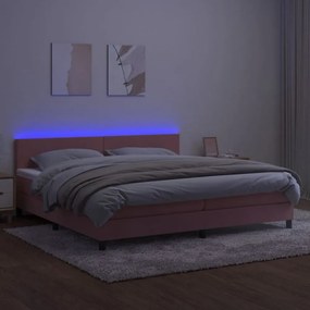 rózsaszín bársony rugós és LED-es ágy matraccal 200x200 cm