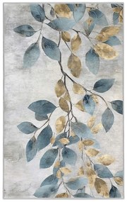Világoskék-aranyszínű mosható szőnyeg 80x150 cm Golden Leaves – Mila Home