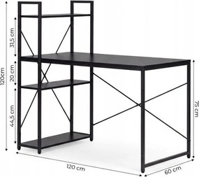 Íróasztal polccal LOFTY 120x60 cm, fekete