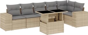 vidaXL 7 részes bézs polyrattan kerti ülőgarnitúra párnákkal