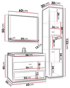 Fürdőszoba bútor Olevaro I (fehér + artisan tölgy) (mosdóval, Platino BCZ 020M vízcsappal és szifonnal). 1104020