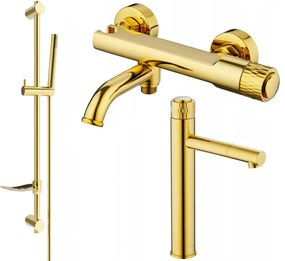 Mexen Diamond DF70 kád és magas mosdó csaptelep zuhanygarnitúrával, arany, 71513DF70-50