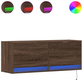 barna tölgyszínű fali TV-szekrény LED-del 100x31x35 cm