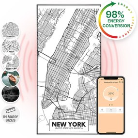 Klarstein Wonderwall Air Art Smart, infravörös hősugárzó, 60 x 120 cm, 700  W, New York térképe