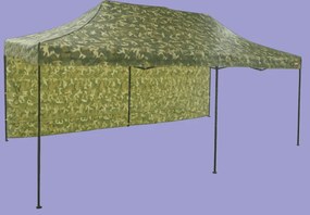 Gyorsan összecsukható sátor 3x6m - acél, 1 oldalfal, Terepszínű