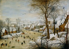 Reprodukció Winter Landscape with Birdtrap, 1601, Pieter the Younger Brueghel