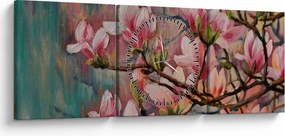 Kép - olajfestmény, virágzó Sakura (órával) (90x30 cm)