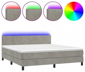 világosszürke bársony rugós és LED-es ágy matraccal 180x200 cm