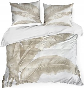 Szatén ágyneműhuzat 160x200 Levelek sötét bézs/világos krém