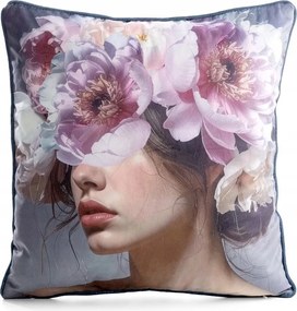 Dekoratív párnahuzat 45X45 bársonyból, női mintás, virágokkal