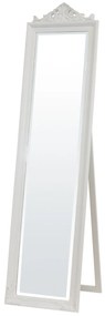 Négyszögletes élcsiszolt álló tükör kecses fehérre antikolt keretben 176x45x5,5-48cm
