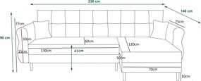 Kihúzható, kétoldalas L-alakú kanapé SILVIANO 230x140 cm, szürke