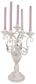 Erősen antikolt fehér vintage gyertyatartó 5 ágas 58 cm