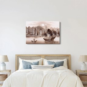 Kép - Victoria Harbour, Hong Kong, szépia hatás (90x60 cm)
