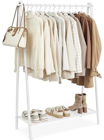 Ruhatartó állvány akasztórúddal és polccal, 33,5 × 92,5 × 153 cm, fehér színben