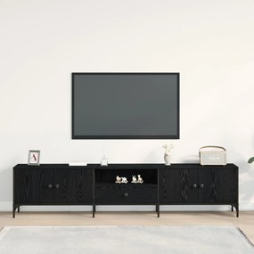 TV Szekrény Fiókkal Fekete Tölgy 200x25x44 cm Egyesített Fa
