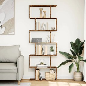 6 szintes antik fa színű fa elválasztó könyvespolc 70x24x193 cm