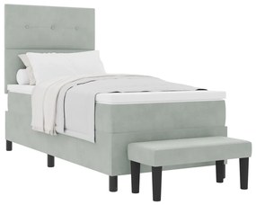 Boxspring ágy matraccal és paddal világosszürke 80x200 cm velúr