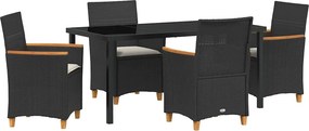 vidaXL Kert étkező szett 5 pcs Fekete polirattan
