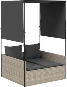 vidaXL világosszürke polyrattan dupla napozóágy tetővel és függönnyel