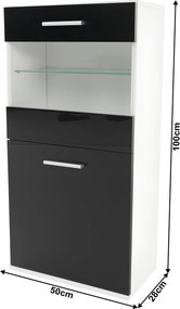 Nappali sor LED világítással, fehér/fekete- extra magas fényű HG, LEO