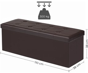 Puff, összecsukható tároló ottomán pad 120L, 110 x 38 x 38 cm, barna