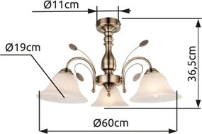 Globo 69007-3 Mennyezeti bronz, üveg alabástom fehér, ø: 600, H:365, exkl. 3xE27 60W 230V