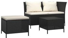 vidaXL 3 részes fekete polyrattan kerti ülőgarnitúra párnákkal