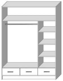SANNA gardróbszekrény tükörrel, 150x215 cm, sonoma tölgy