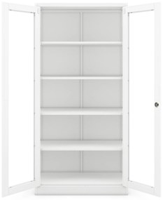 Vitrines fém szekrény üvegezett ajtókkal AMELIA, 900 x 1850 x 400 mm, fehér