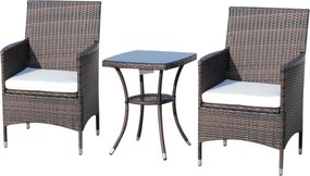 Outsunny Poly Rattan Kerti Bútor Szett, Kültéri Lounge Erkély Bútor 2 Személyre, 3-Részes Ülőgarnitúra, 2 Szék, Asztal Ülőpárnákkal, Kerti Lounge Kert