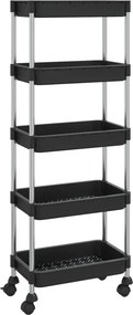 vidaXL 5 szintes fekete vas és ABS konyhai kocsi 42 x 29 x 128 cm