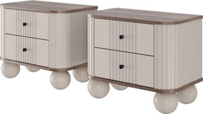 Vesper éjjeliszekrény készlet 56 cm - kasmír / diófa / fekete fogantyúk / gömb alakú lábak