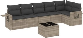 vidaXL 7 részes világosszürke polyrattan kerti ülőgarnitúra párnákkal