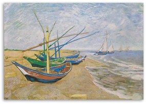 Gario Vászonkép Halászcsónakok a strandon Saintes-Maries-de-la-Merben - Vincent van Gogh, reprodukció Méret: 90 x 60 cm