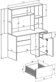 Polcos íróasztal tárolóval 110x50x151cm fehér FUR1236-1